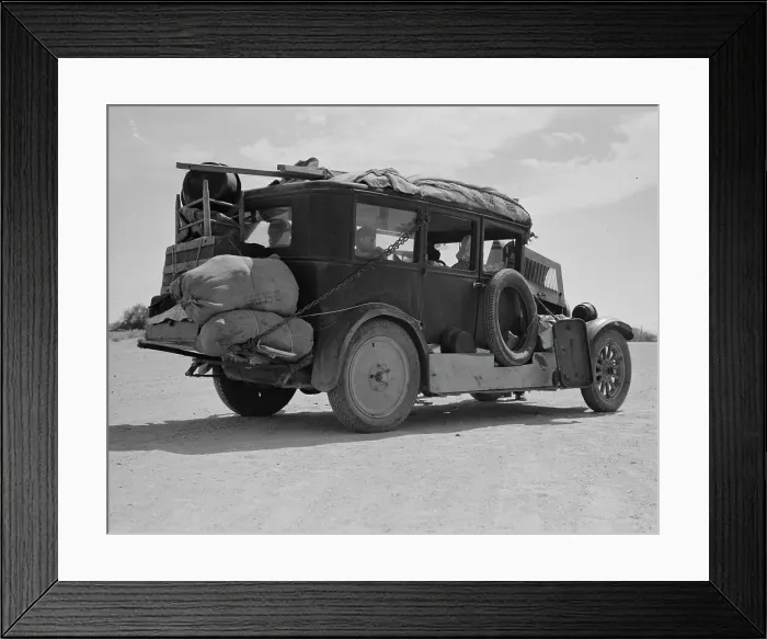 Framed Print : Family...from Fort Smith, Arkansas, trying to repair their car... Arizona, 1937. Creator: Dorothea Lange Framed Print : Family...from Fort Smith, Arkansas, trying to repair their car... Arizona, 1937. Creator: Dorothea Lange