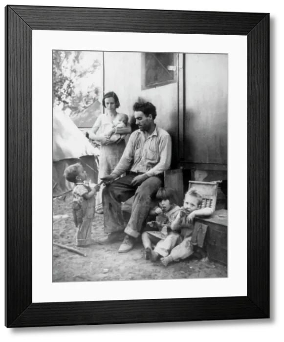 Framed Print : Texas tenant farmer in Marysville, California, migrant camp during the peach season, 1935. Creator: Dorothea Lange Framed Print : Texas tenant farmer in Marysville, California, migrant camp during the peach season, 1935. Creator: Dorothea Lange