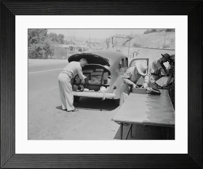 Framed Print : Inspection station on the California-Arizona state line maintained by... 1937. Creator: Dorothea Lange Framed Print : Inspection station on the California-Arizona state line maintained by... 1937. Creator: Dorothea Lange