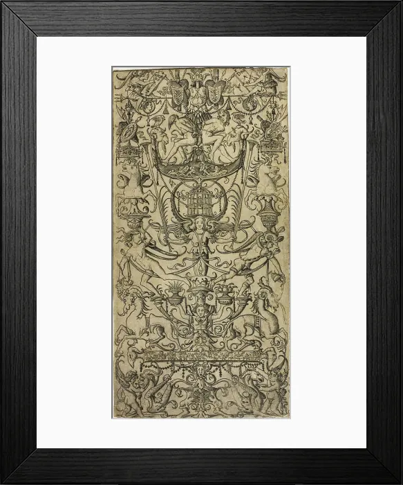 Framed Print : Panel of Ornament with a Birdcage, c.1507. Creator: Nicoletto da Modena Framed Print : Panel of Ornament with a Birdcage, c.1507. Creator: Nicoletto da Modena