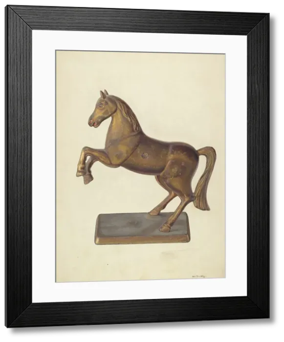 Framed Print : Rearing Horse Bank, c. 1938. Creator: Alf Bruseth Framed Print : Rearing Horse Bank, c. 1938. Creator: Alf Bruseth