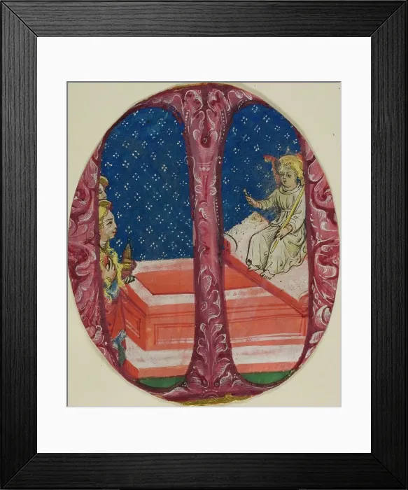 Framed Print : Two Marys Discover the Empty Tomb in a Historiated Initial M, 1475 / 99. Creator: Unknown. Two Marys Discover the Empty Tomb in a Historiated Initial M, 1475 / 99. Creator: Unknown Framed Print : Two Marys Discover the Empty Tomb in a Historiated Initial M, 1475 / 99. Creator: Unknown. Two Marys Discover the Empty Tomb in a Historiated Initial M, 1475 / 99. Creator: Unknown