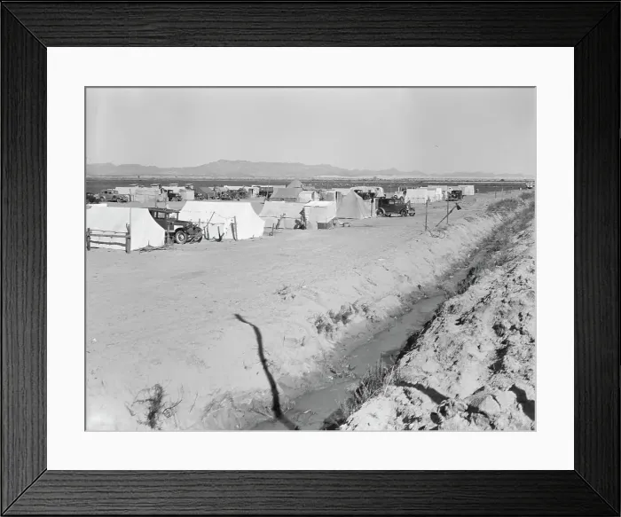 Framed Print : Grower's camp for pickers on large pea ranch... near Calipatria, Imperial Valley, California, 1939. Creator: Dorothea Lange Framed Print : Grower's camp for pickers on large pea ranch... near Calipatria, Imperial Valley, California, 1939. Creator: Dorothea Lange