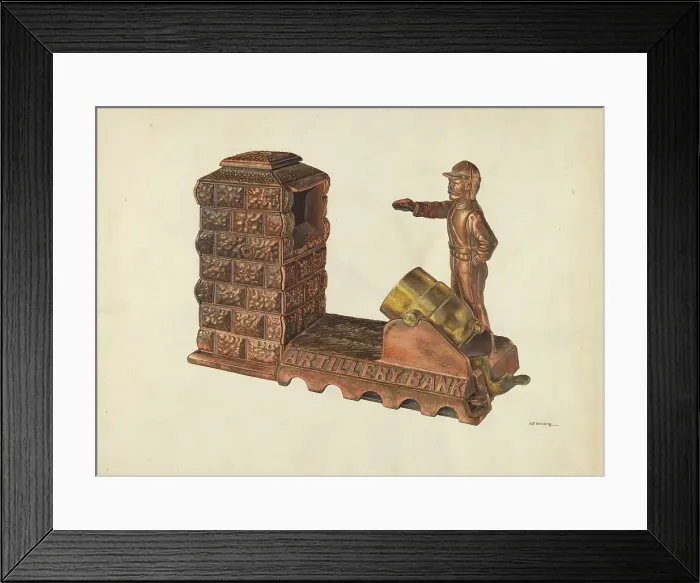 Framed Print : Mechanical Artillery Bank, c. 1940. Creator: Alf Bruseth Framed Print : Mechanical Artillery Bank, c. 1940. Creator: Alf Bruseth