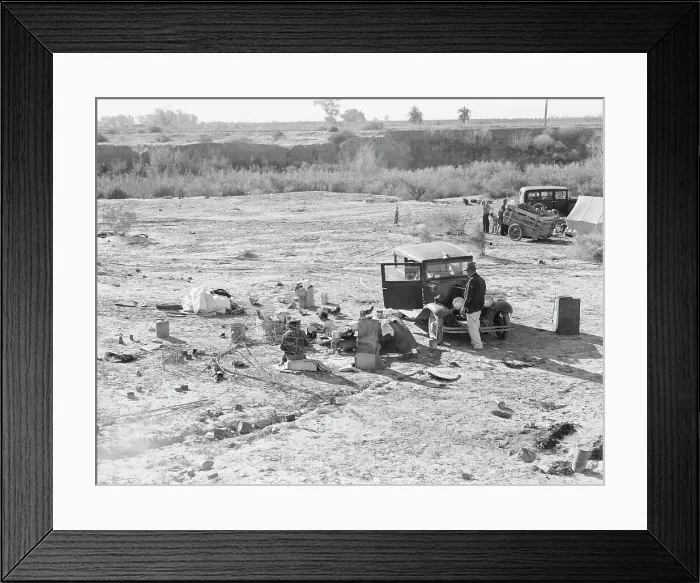Framed Print : Migratory families at 7 a.m. near Imperial Valley, California, 1939. Creator: Dorothea Lange Framed Print : Migratory families at 7 a.m. near Imperial Valley, California, 1939. Creator: Dorothea Lange