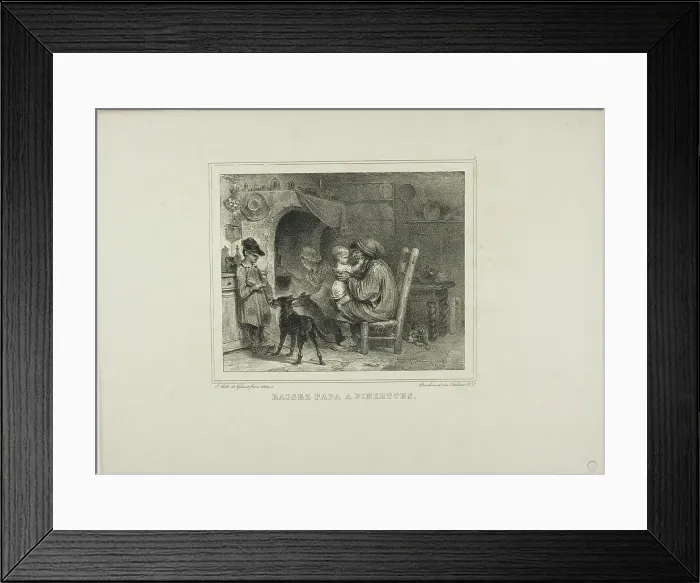 Framed Print : Kiss papa with pinches, 1833. Creator: Auguste Raffet Framed Print : Kiss papa with pinches, 1833. Creator: Auguste Raffet