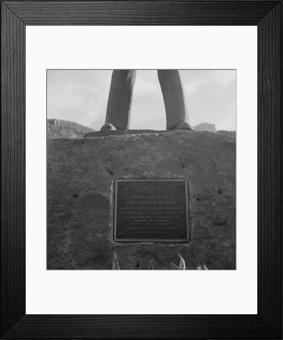 Framed Print : Inscription on monument dedicated to the copper miners of Arizona, Bisbee, Arizona, 1937. Creator: Dorothea Lange Framed Print : Inscription on monument dedicated to the copper miners of Arizona, Bisbee, Arizona, 1937. Creator: Dorothea Lange
