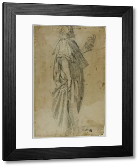 Framed Print : Standing Magus (recto); Sketch of Stable and Trees (verso), n.d. Creators: Domenico Fiasella, Lodovico Carracci Framed Print : Standing Magus (recto); Sketch of Stable and Trees (verso), n.d. Creators: Domenico Fiasella, Lodovico Carracci