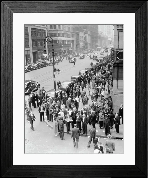 Framed Print : Background for Hightstown project photographs, Seventh Avenue and West 28th Street, New York, 1936. Creator: Dorothea Lange Framed Print : Background for Hightstown project photographs, Seventh Avenue and West 28th Street, New York, 1936. Creator: Dorothea Lange