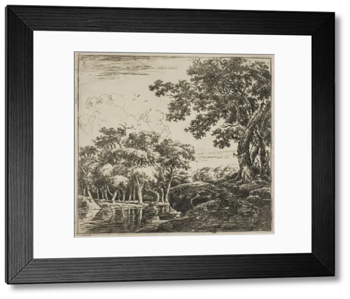 Framed Print : Three Large Trees on a Hill, plate five from Set of Landscapes, 1640 / 51. Creator: Herman Naijwincx Framed Print : Three Large Trees on a Hill, plate five from Set of Landscapes, 1640 / 51. Creator: Herman Naijwincx
