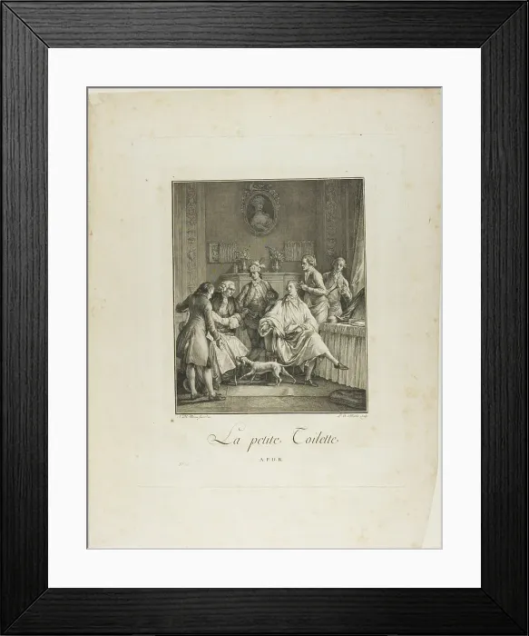 Framed Print : The Little Toilette, from Monument du Costume Physique et Moral de la fin du... 1781-1783. Creators: Pietro Antonio Martini, Laurent-François Prault Framed Print : The Little Toilette, from Monument du Costume Physique et Moral de la fin du... 1781-1783. Creators: Pietro Antonio Martini, Laurent-François Prault