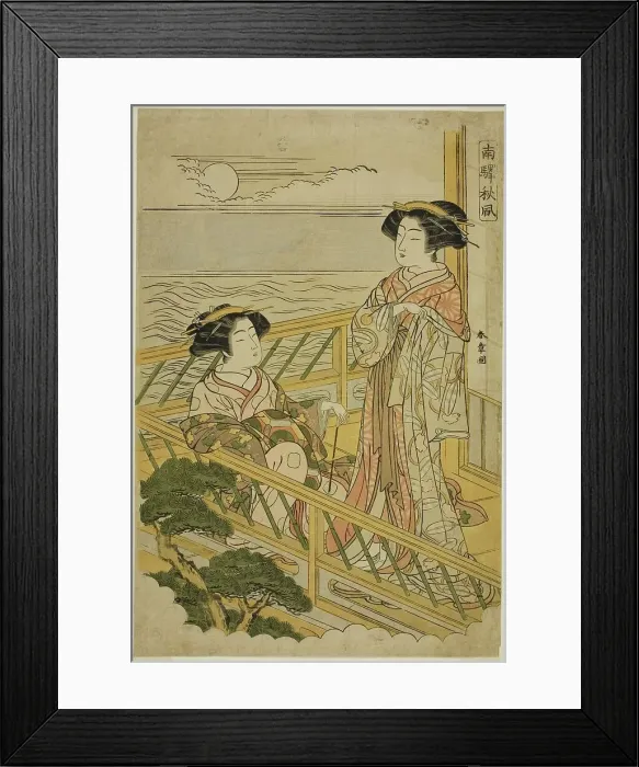 Framed Print : Two Courtesans on a Moonlit Balcony at a House of Pleasure in Shinagawa, from the... c. 1774. Creator: Shunsho Framed Print : Two Courtesans on a Moonlit Balcony at a House of Pleasure in Shinagawa, from the... c. 1774. Creator: Shunsho