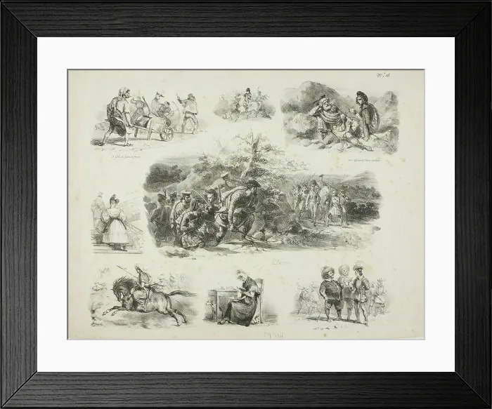 Framed Print : Sheet of Sketches, 1829. Creator: Auguste Raffet Framed Print : Sheet of Sketches, 1829. Creator: Auguste Raffet