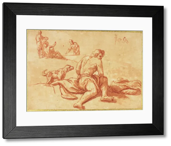 Framed Print : Two Sketches: Man with Dog, Group of Figures, n.d. Creator: Nicolas Poussin Framed Print : Two Sketches: Man with Dog, Group of Figures, n.d. Creator: Nicolas Poussin