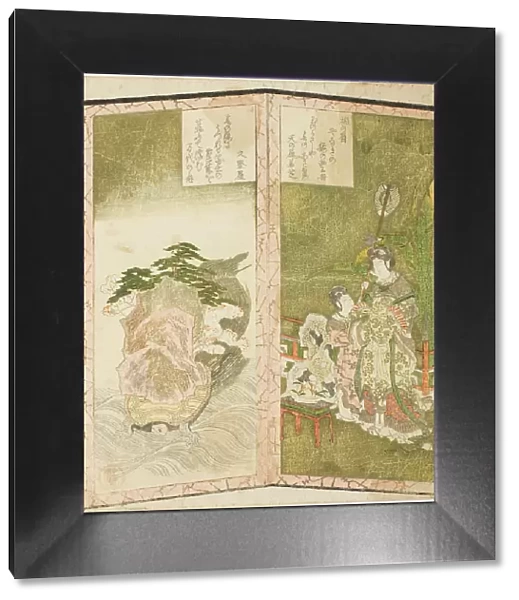 Seiobo (Queen Mother of the West) and tortoise, from an untitled hexaptych depicting a...c. 1825. Creator: Shinsai