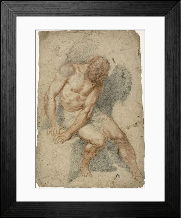 Framed Print : Study of a Seated Male Nude, c.1600. Creator: School of Federico Barocci Italian, 1526 / 28 Framed Print : Study of a Seated Male Nude, c.1600. Creator: School of Federico Barocci Italian, 1526 / 28