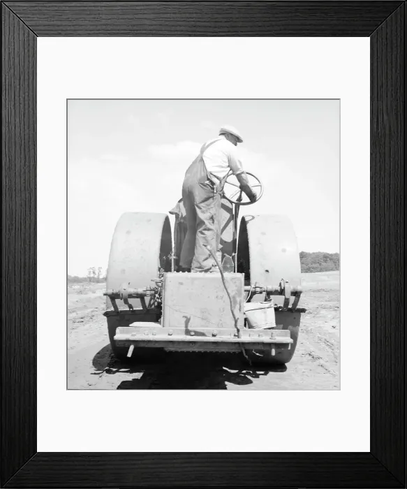 Framed Print : Building the road to the community factory, Hightstown, New Jersey, 1936. Creator: Dorothea Lange