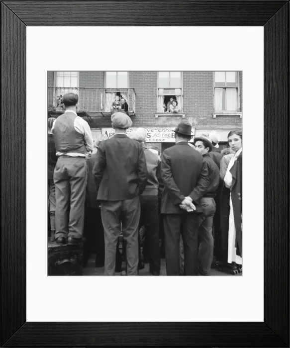 Framed Print : Crowds around post office, Lower East Side, New York, 1936. Creator: Dorothea Lange