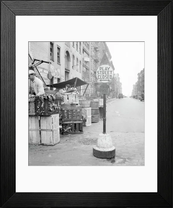 Framed Print : Play street for children, Sixth Street and Avenue C, New York City, 1936. Creator: Dorothea Lange Framed Print : Play street for children, Sixth Street and Avenue C, New York City, 1936. Creator: Dorothea Lange