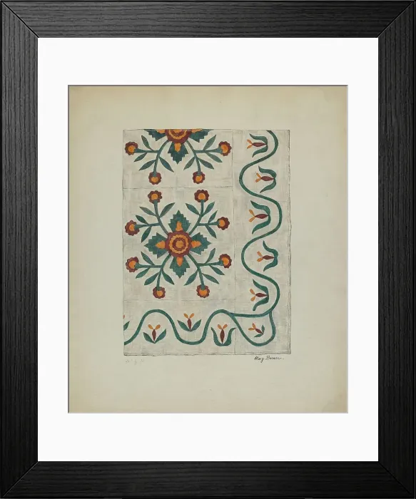 Framed Print : Applique Bedspread, c. 1937. Creator: Mary Berner Framed Print : Applique Bedspread, c. 1937. Creator: Mary Berner