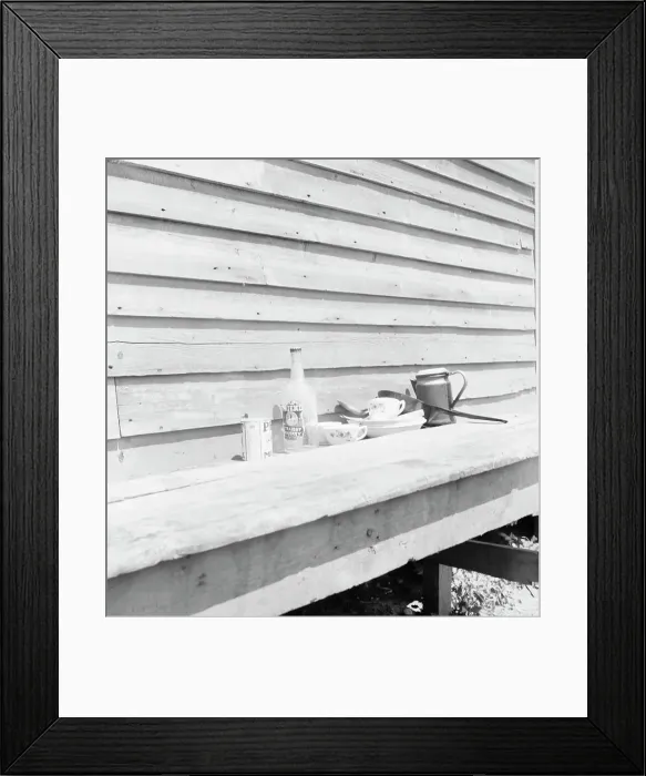 Framed Print : Still life housing of migrant berry pickers in southern New Jersey, 1936. Creator: Dorothea Lange Framed Print : Still life housing of migrant berry pickers in southern New Jersey, 1936. Creator: Dorothea Lange
