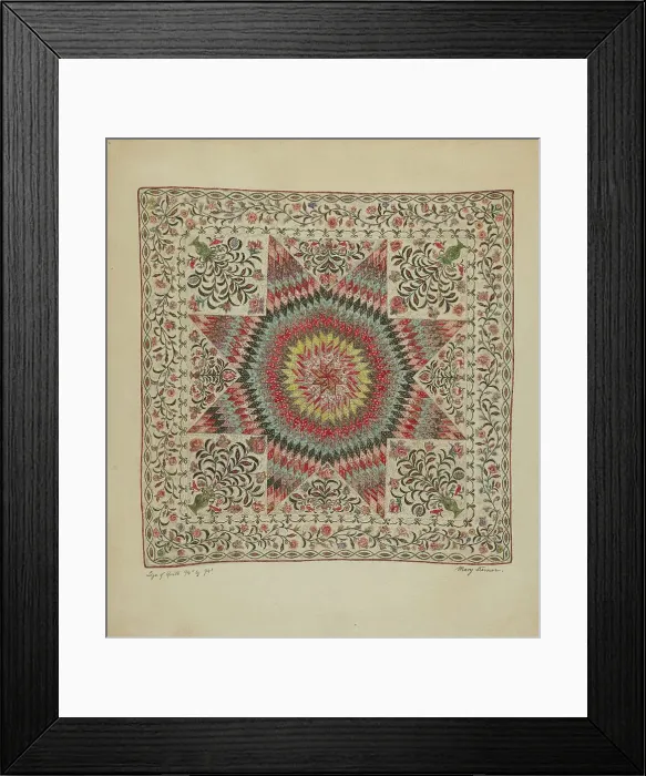 Framed Print : Patchwork and Applique Quilt, c. 1936. Creator: Mary Berner Framed Print : Patchwork and Applique Quilt, c. 1936. Creator: Mary Berner