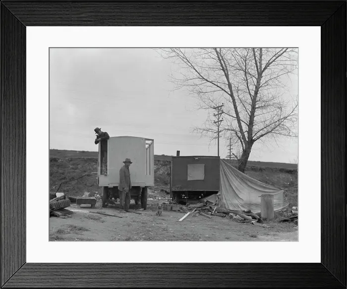 Framed Print : A new home on wheels (father and son), Yuba County, California, 1935. Creator: Dorothea Lange Framed Print : A new home on wheels (father and son), Yuba County, California, 1935. Creator: Dorothea Lange