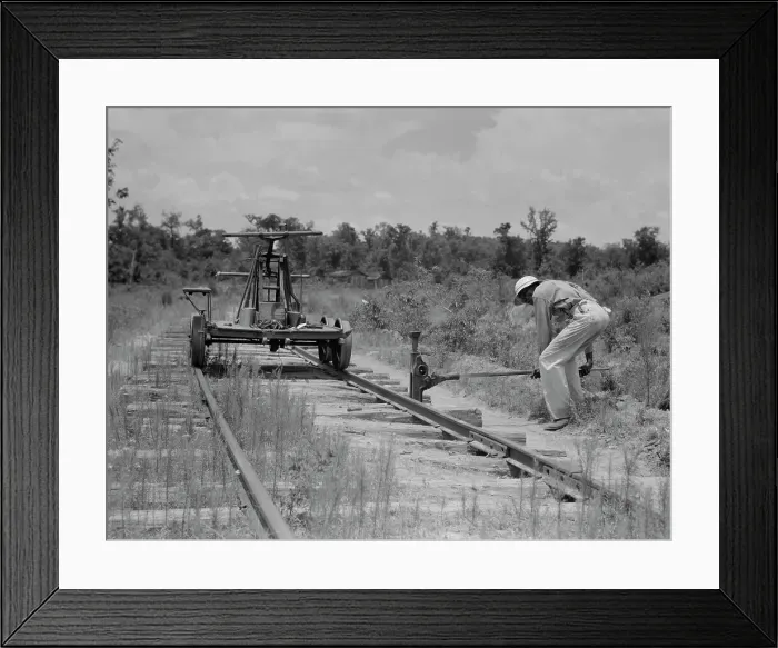 Framed Print : Pulling out the railroad tracks which lead to the closed sawmill, Careyville, Florida, 1937. Creator: Dorothea Lange Framed Print : Pulling out the railroad tracks which lead to the closed sawmill, Careyville, Florida, 1937. Creator: Dorothea Lange