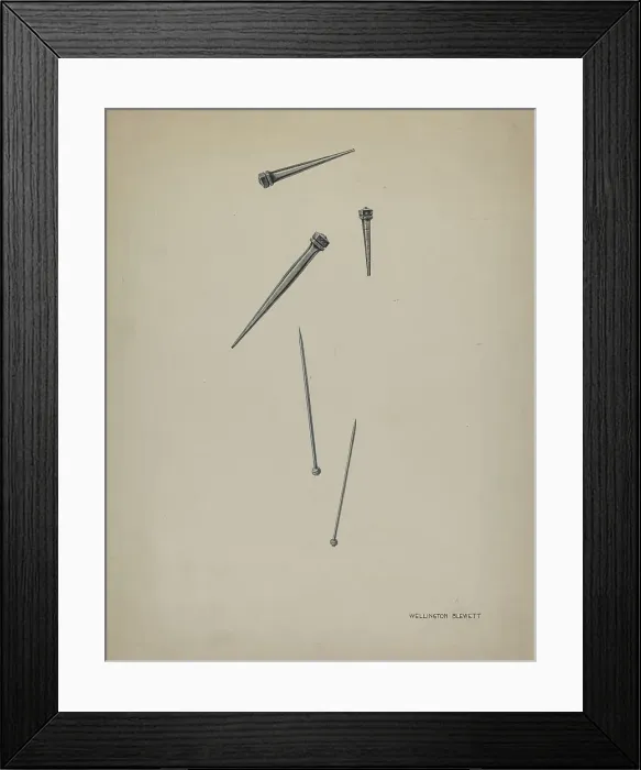 Framed Print : Nails and Pins, c. 1937. Creator: Wellington Blewett Framed Print : Nails and Pins, c. 1937. Creator: Wellington Blewett