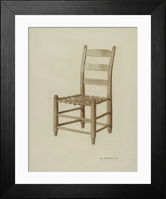 Framed Print : Braided Rawhide-bottomed Chair, c. 1939. Creator: Joe Brennan Framed Print : Braided Rawhide-bottomed Chair, c. 1939. Creator: Joe Brennan