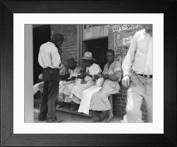 Framed Print : Lunchtime for these Georgia peach pickers, Muscella, Georgia, 1936. Creator: Dorothea Lange Framed Print : Lunchtime for these Georgia peach pickers, Muscella, Georgia, 1936. Creator: Dorothea Lange