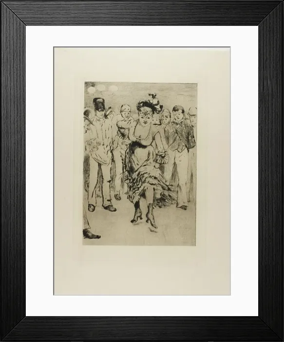 Framed Print : Plate from l'Assommoir (dancing woman with circle of onlookers), 1879. Creator: Gaston la Touche