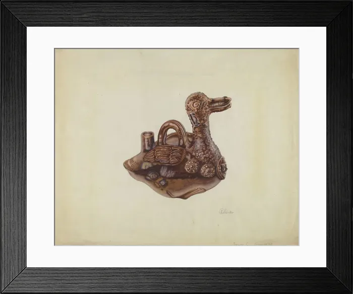 Framed Print : Glazed Pottery Duck Bottle, probably 1938. Creator: Ethel Clarke Framed Print : Glazed Pottery Duck Bottle, probably 1938. Creator: Ethel Clarke
