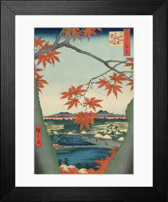 Framed Print : Maple Trees at Mama, Tekona Shrine and Tsugi Bridge (Mama no momiji, Tekona no yashiro, Ts... 1857. Creator: Ando Hiroshige) Framed Print : Maple Trees at Mama, Tekona Shrine and Tsugi Bridge (Mama no momiji, Tekona no yashiro, Ts... 1857. Creator: Ando Hiroshige)