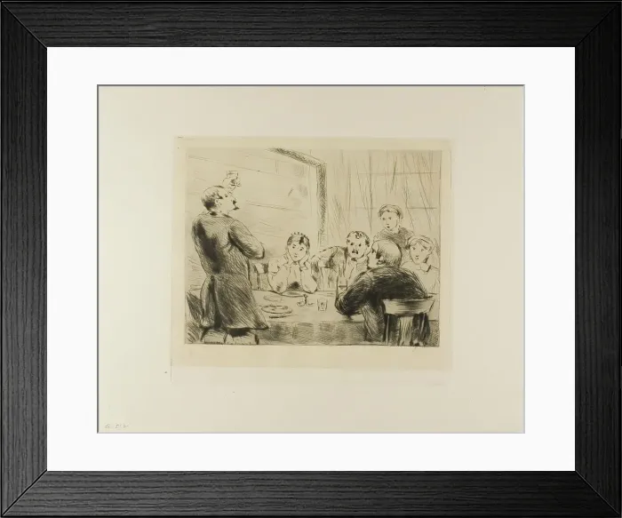 Framed Print : Plate from l'Assommoir (man proposing a toast at table with five other people), 1878. Creator: Gaston la Touche Framed Print : Plate from l'Assommoir (man proposing a toast at table with five other people), 1878. Creator: Gaston la Touche