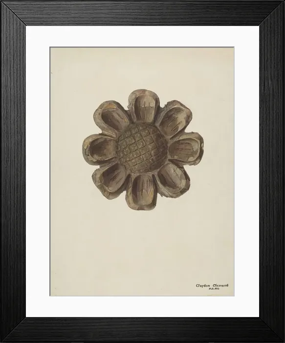 Framed Print : Wood Carving - Flower, c. 1939. Creator: Clements Clayton Framed Print : Wood Carving - Flower, c. 1939. Creator: Clements Clayton