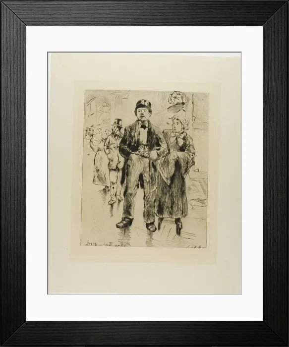 Framed Print : Plate from l'Assommoir (standing couple, with other figures in background), 1878. Creator: Gaston la Touche Framed Print : Plate from l'Assommoir (standing couple, with other figures in background), 1878. Creator: Gaston la Touche