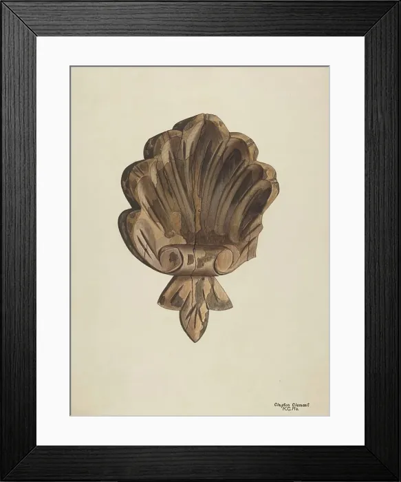 Framed Print : Wood Carving - Shell, c. 1939. Creator: Clements Clayton Framed Print : Wood Carving - Shell, c. 1939. Creator: Clements Clayton