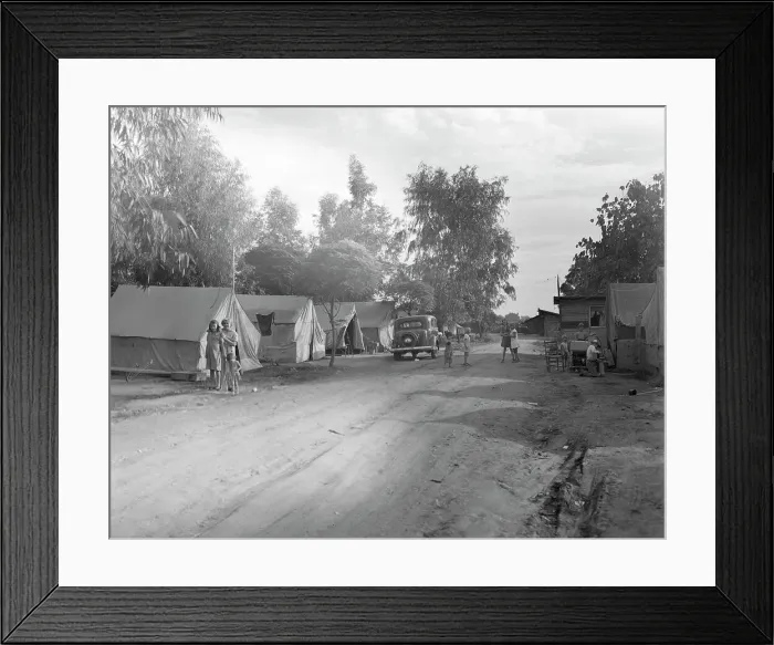 Framed Print : Camp of migratory fruit pickers, Farmington, California, 1936. Creator: Dorothea Lange Framed Print : Camp of migratory fruit pickers, Farmington, California, 1936. Creator: Dorothea Lange