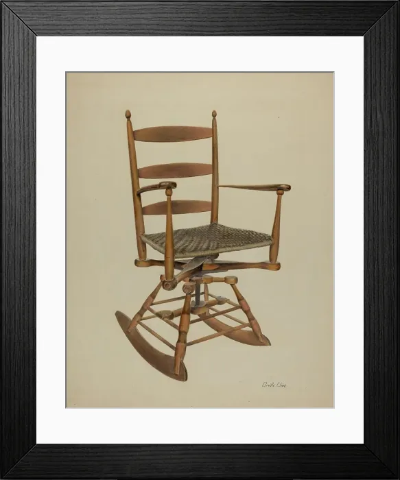 Framed Print : Shaker Rocking Chair, c. 1939. Creator: Orville Cline Framed Print : Shaker Rocking Chair, c. 1939. Creator: Orville Cline