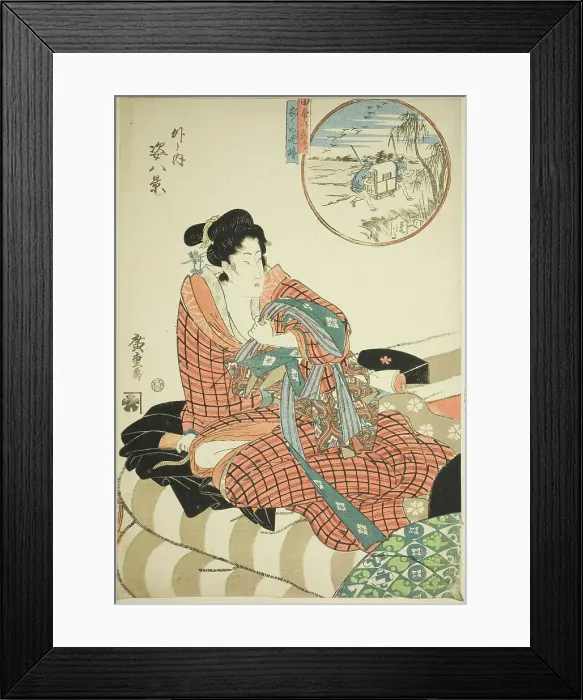 Framed Print : Descending Geese at the Rice Fields (Tanbo no rakugan) and Evening Bell of the Mornin... 19th cent. Creator: Ando Hiroshige Framed Print : Descending Geese at the Rice Fields (Tanbo no rakugan) and Evening Bell of the Mornin... 19th cent. Creator: Ando Hiroshige