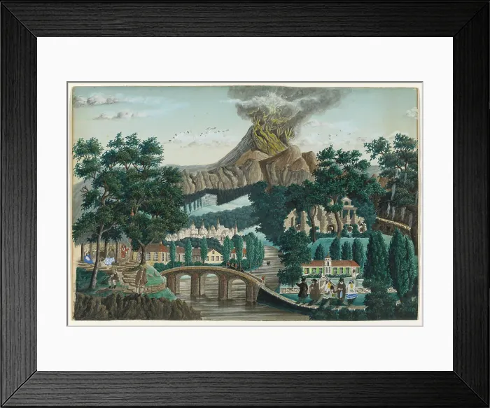 Framed Print : Landscape with Erupting Volcano, Bridge and Wedding Party, n.d. Creator: Ernst Damitz Framed Print : Landscape with Erupting Volcano, Bridge and Wedding Party, n.d. Creator: Ernst Damitz