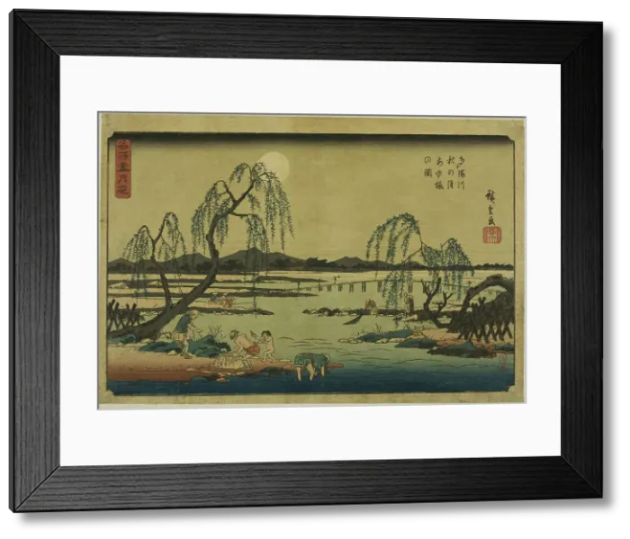 Framed Print : Catching Sweetfish in the Tama River under the Autumn Moon (Tamagawa aki no tsuki... c. 1844 / 45. Creator: Ando Hiroshige) Framed Print : Catching Sweetfish in the Tama River under the Autumn Moon (Tamagawa aki no tsuki... c. 1844 / 45. Creator: Ando Hiroshige)