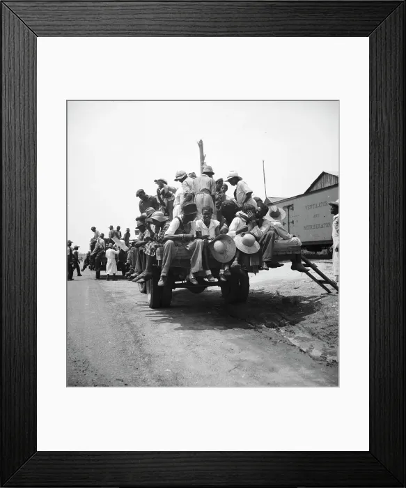 Framed Print : Peach pickers being driven to the orchards, Muscella, Georgia, 1936. Creator: Dorothea Lange Framed Print : Peach pickers being driven to the orchards, Muscella, Georgia, 1936. Creator: Dorothea Lange