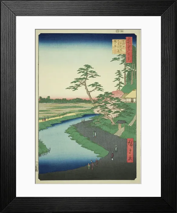 Framed Print : Basho's Hut on Camellia Hill Beside the Aquaduct at Sekiguchi (Sekiguchi josui-bata... 1857. Creator: Ando Hiroshige) Framed Print : Basho's Hut on Camellia Hill Beside the Aquaduct at Sekiguchi (Sekiguchi josui-bata... 1857. Creator: Ando Hiroshige)