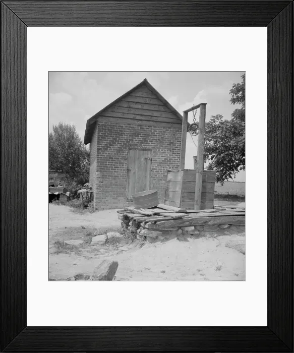 Framed Print : Well and old plantation smokehouse, Chesnee, South Carolina, 1937. Creator: Dorothea Lange Framed Print : Well and old plantation smokehouse, Chesnee, South Carolina, 1937. Creator: Dorothea Lange