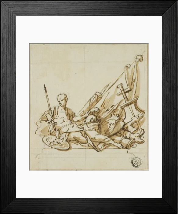 Framed Print : Warrior upon Sarcophagus Accompanied by Trophies: Unexecuted Design for the Monument to... c. 1733. Creators: John Michael Rysbrack, Sir James Thornhill Framed Print : Warrior upon Sarcophagus Accompanied by Trophies: Unexecuted Design for the Monument to... c. 1733. Creators: John Michael Rysbrack, Sir James Thornhill