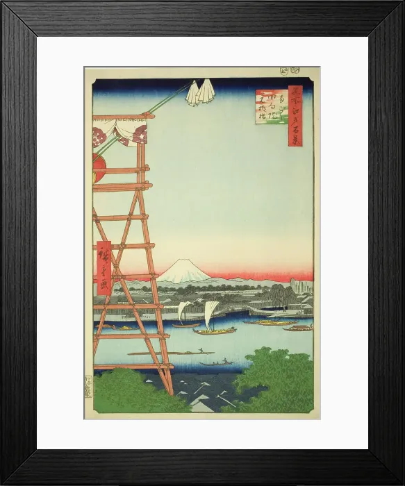 Framed Print : Ryogoku Ekoin and Moto-Yanagi Bridge (Ryogoku Ekoin Moto-Yanagibashi), from the series... 1857. Creator: Ando Hiroshige Framed Print : Ryogoku Ekoin and Moto-Yanagi Bridge (Ryogoku Ekoin Moto-Yanagibashi), from the series... 1857. Creator: Ando Hiroshige