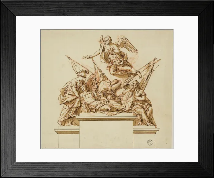 Framed Print : Warrior Accompanied by Britannia, Minerva, and Fame (recto); D... c. 1733 (recto); c. 1740 (verso). Creators: John Michael Rysbrack, Richard Wilson Framed Print : Warrior Accompanied by Britannia, Minerva, and Fame (recto); D... c. 1733 (recto); c. 1740 (verso). Creators: John Michael Rysbrack, Richard Wilson