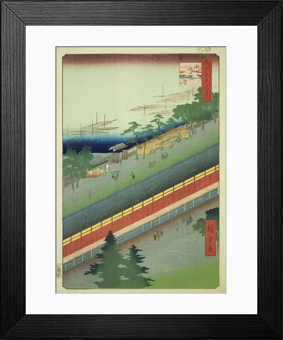Framed Print : The Hall of Thirty-three Bays at Fukagawa (Fukagawa Sanjusangendo), from the series... 1857. Creator: Ando Hiroshige Framed Print : The Hall of Thirty-three Bays at Fukagawa (Fukagawa Sanjusangendo), from the series... 1857. Creator: Ando Hiroshige